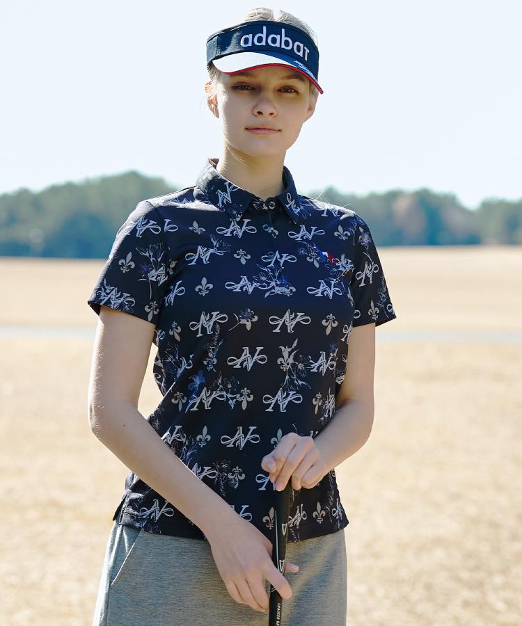 アダバット adabat ◆【ADABAT NAVY】ロゴモノグラムプリント半袖ポロシャツ （ネイビー(194)） ネイビー(194)