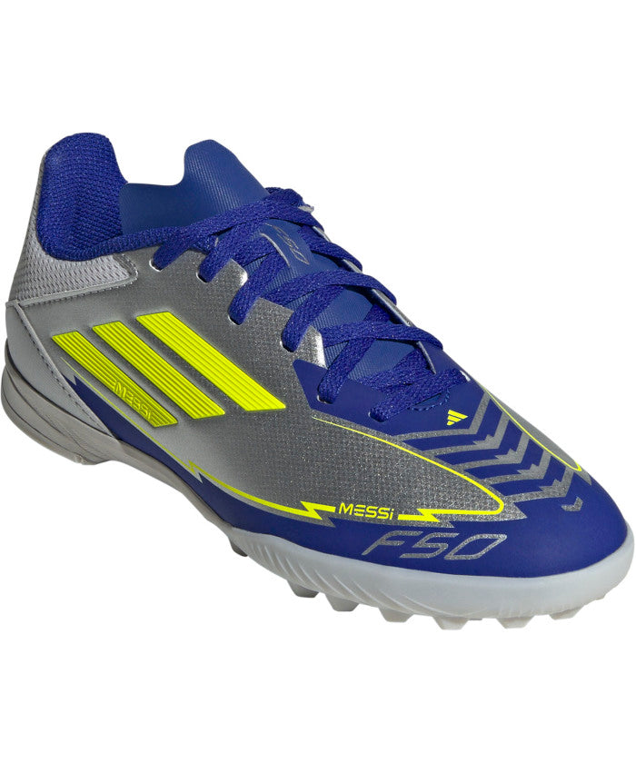アディダス adidas アディダス adidas サッカー F50 LEAGUE TF J MESSI ターフコート ターフスパイク サッカーシューズ ジュニア 子供 キッズ 人工芝対 （シルバーメタリック/ソーラ） シルバーメタリック/ソーラ