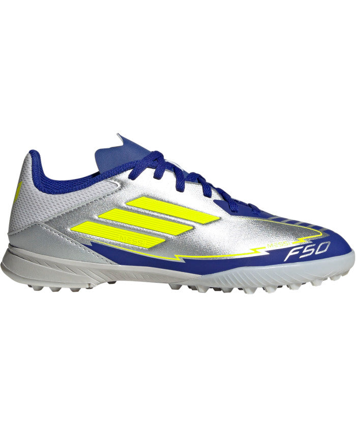 アディダス adidas アディダス adidas サッカー F50 LEAGUE TF J MESSI ターフコート ターフスパイク サッカーシューズ ジュニア 子供 キッズ 人工芝対 （シルバーメタリック/ソーラ） シルバーメタリック/ソーラ
