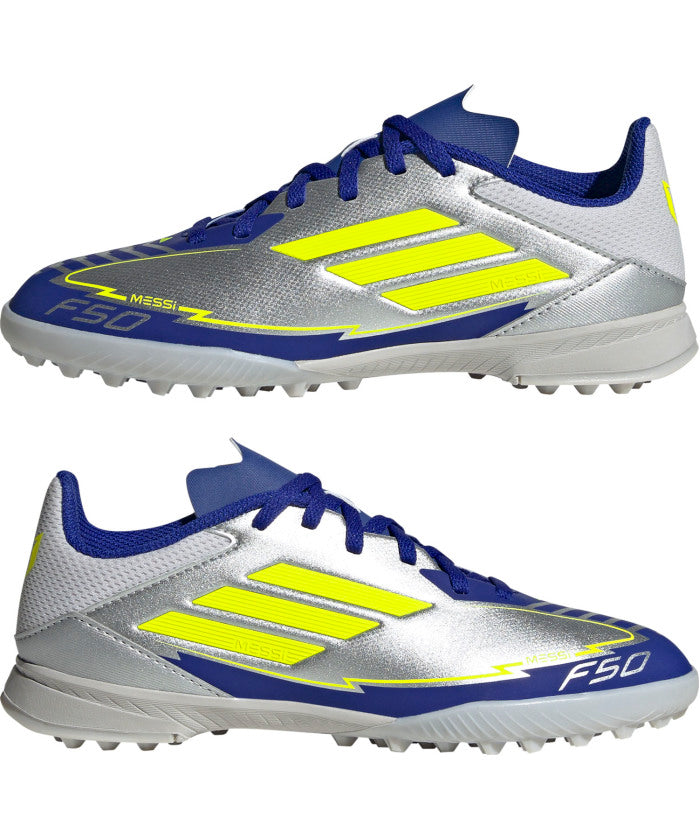 アディダス adidas アディダス adidas サッカー F50 LEAGUE TF J MESSI ターフコート ターフスパイク サッカーシューズ ジュニア 子供 キッズ 人工芝対 （シルバーメタリック/ソーラ） シルバーメタリック/ソーラ