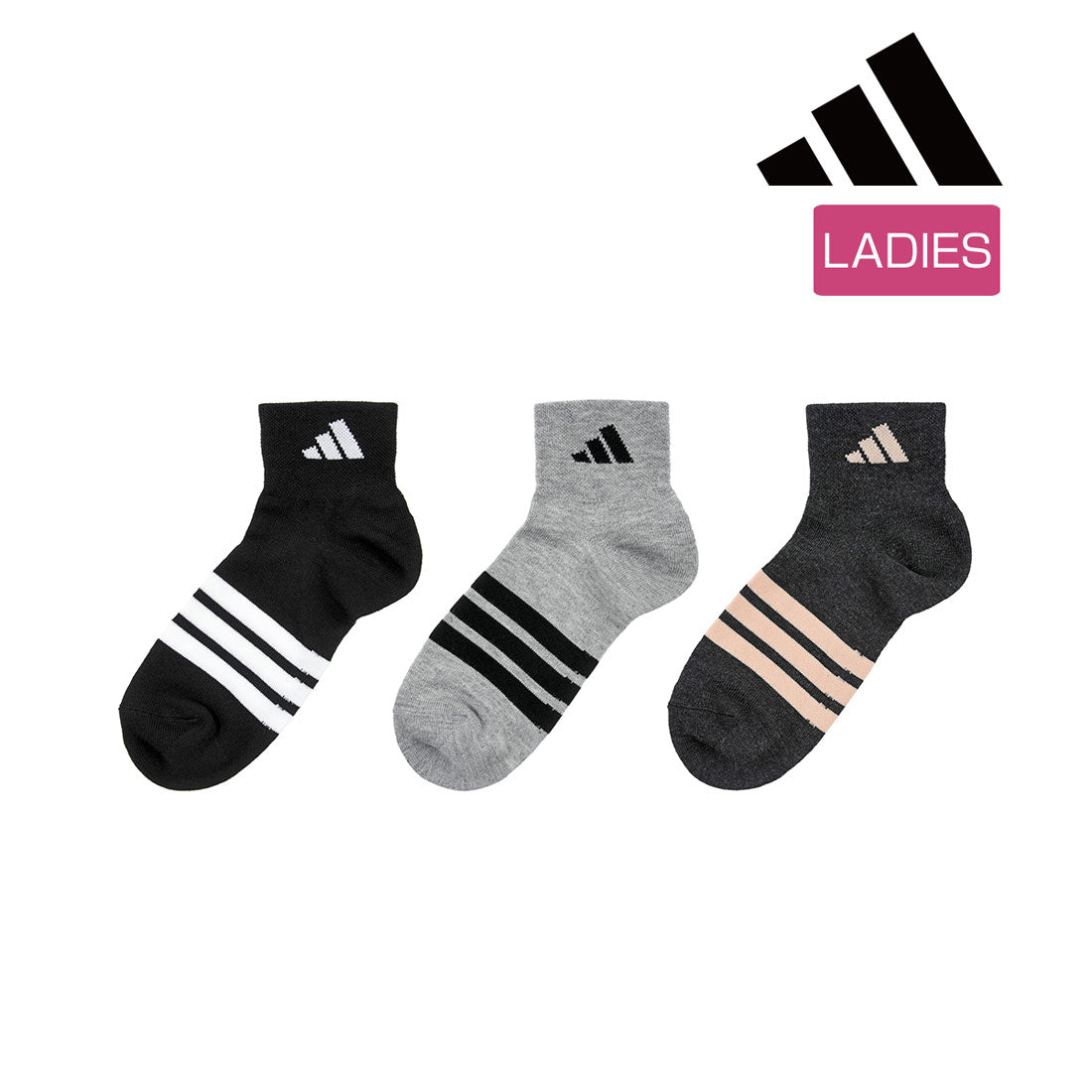 Adidas adidas Fukuske 【Adidas: DEO】3 pairs set socks plain wide heel logo line short length reinforced toe and heel women's ladies Fukuske fukuske ふくすけ