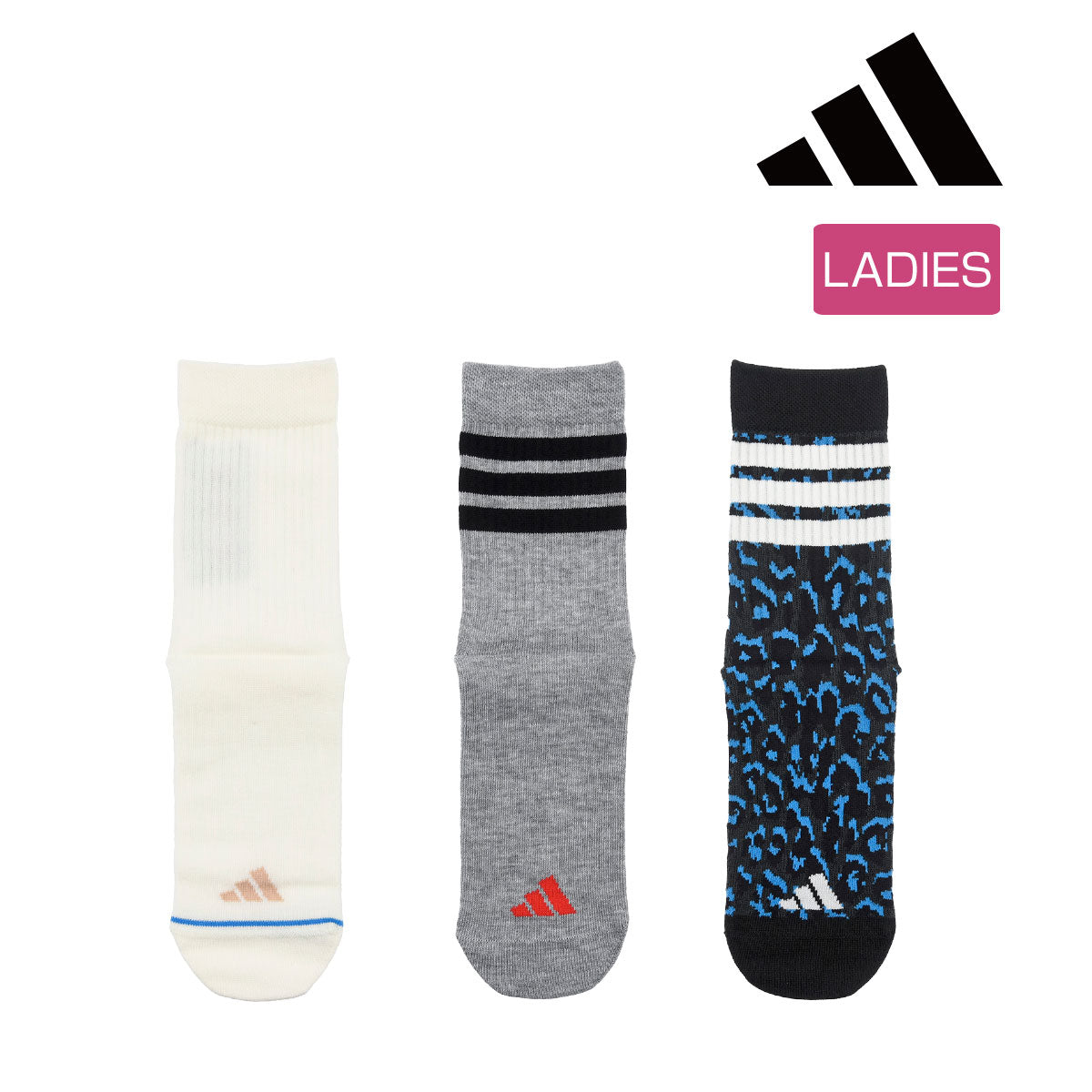 アディダス adidas 【adidas(アディダス)】3足組 靴下 異柄アソート ワンポイント ライン クルー丈 リブ素材 (3134-11P)アソート002 （アソート002） アソート002