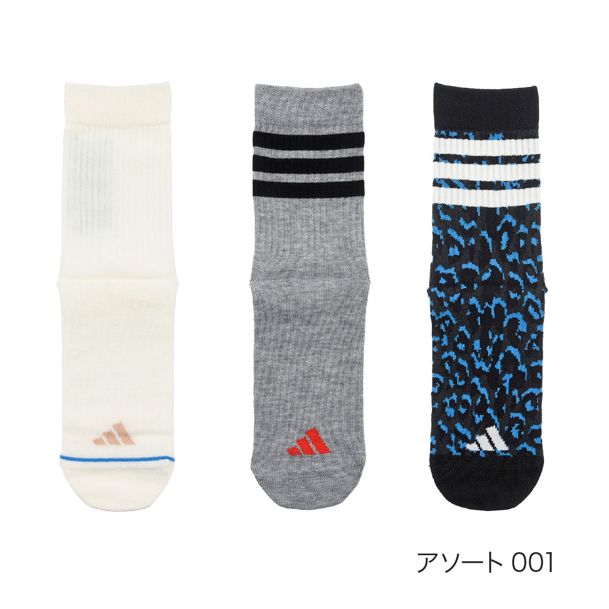 アディダス adidas 【adidas(アディダス)】3足組 靴下 異柄アソート ワンポイント ライン クルー丈 リブ素材 (3134-11P)アソート001 （アソート001） アソート001