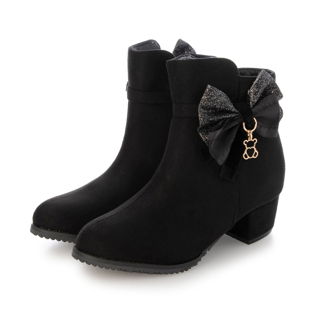 アドット adottona リボン＆チャーム付きショートブーツ （BLK） BLK