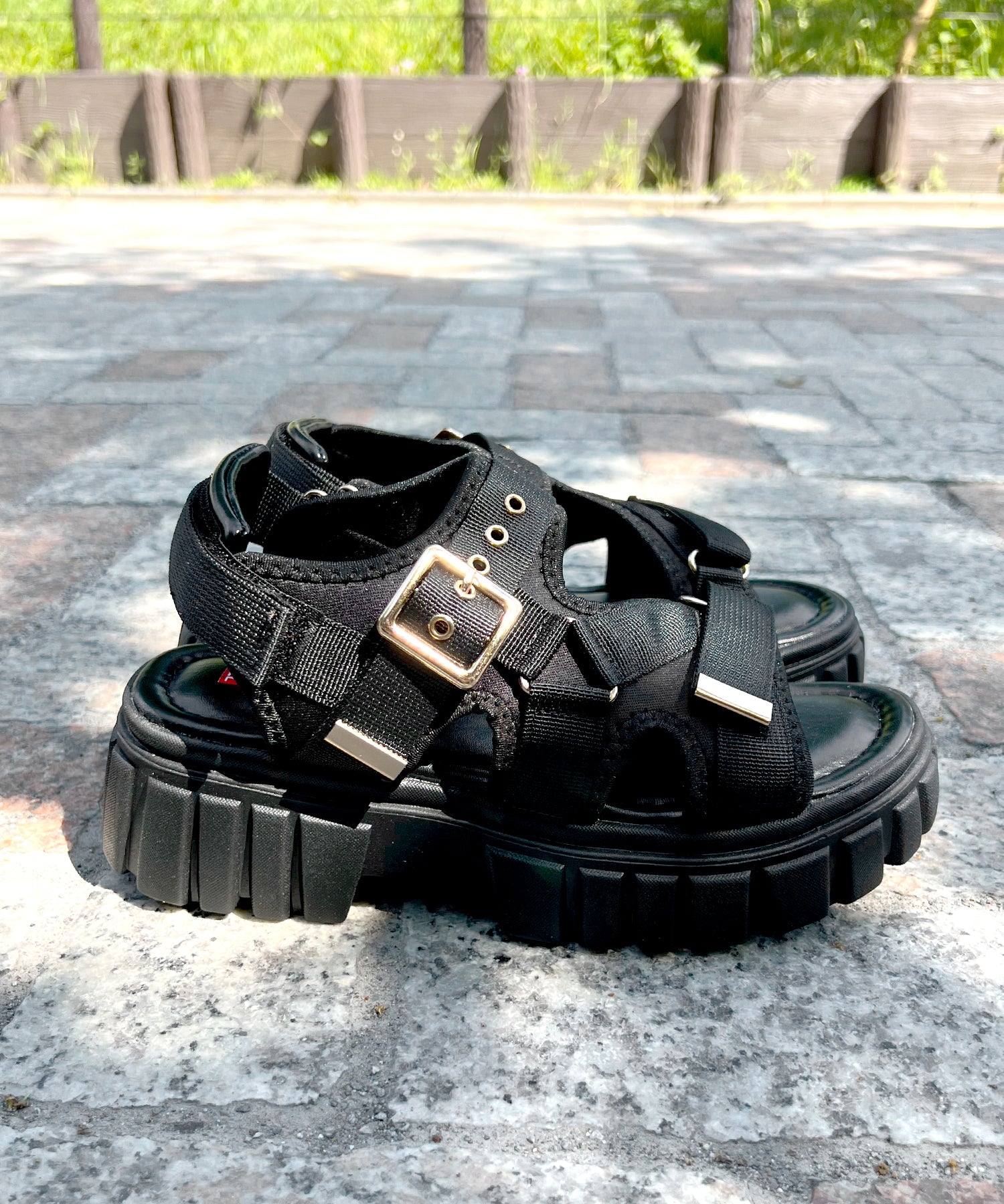 アドット adottona 【厚底】ベルクロスポーツサンダル （BLK） BLK