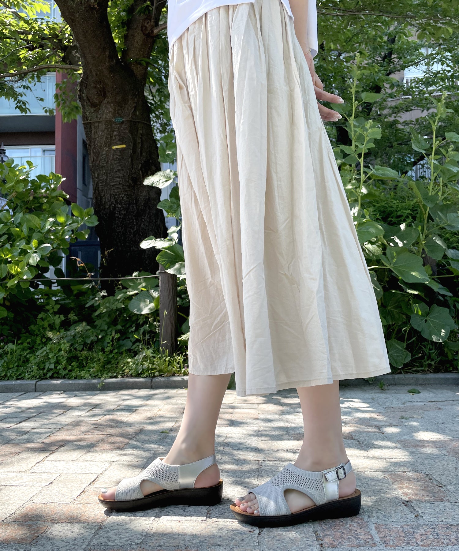 アドット adottona 【伸縮】リブメッシュコンフォートサンダル【幅広ワイズ】 （LGRY） LGRY