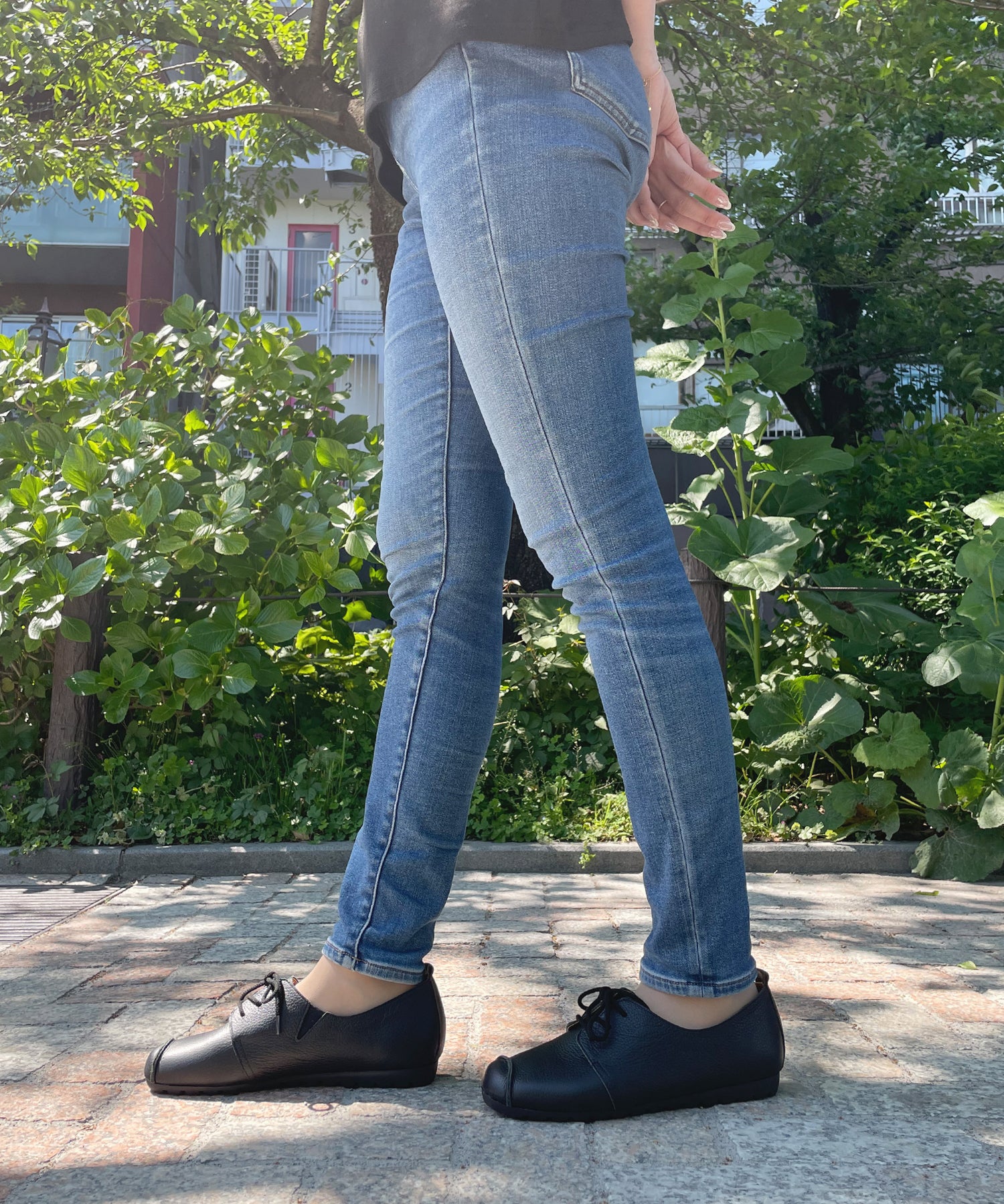 アドット adottona 【日本製】レースアップコンフォートパンプス【本革】 （BLK） BLK