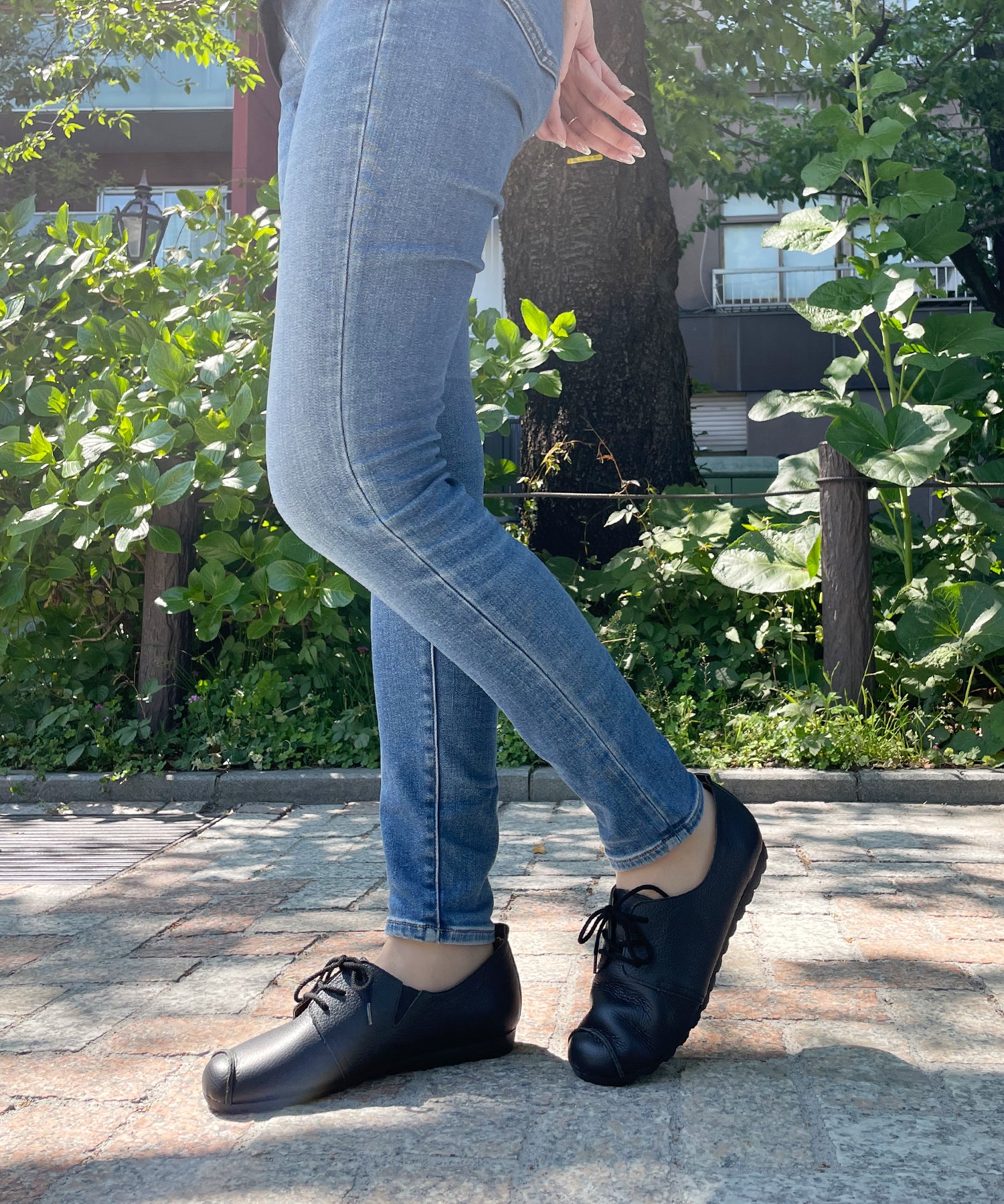 アドット adottona 【日本製】レースアップコンフォートパンプス【本革】 （BLK） BLK