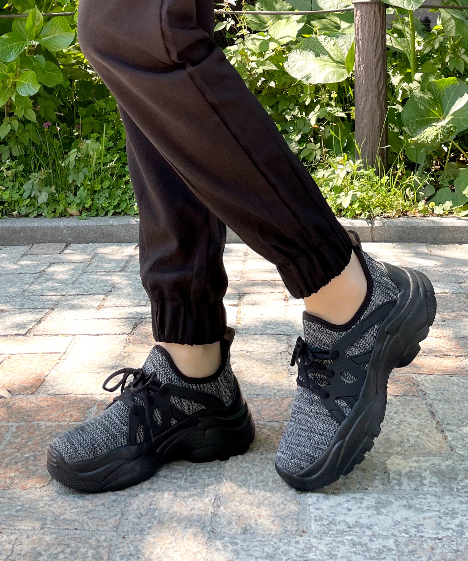 アドット adottona 【厚底】らくちんニットダッドスニーカー【軽量】 （BLK） BLK