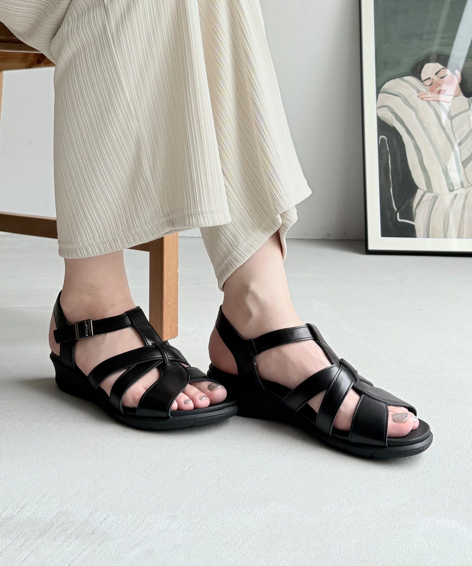 アドット adottona 【日本製】グラディエーター本革コンフォートサンダル （BLK） BLK