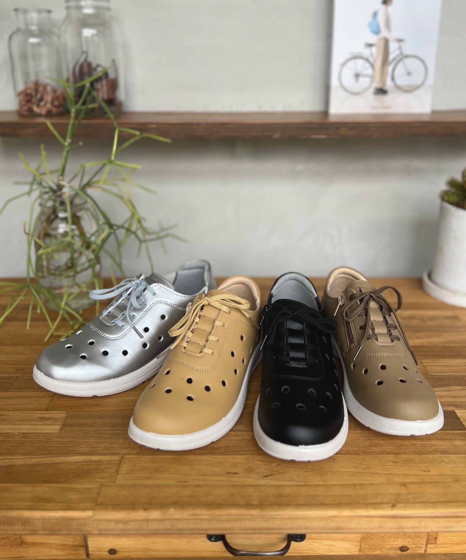 アドット adottona 【軽量】ファスナー付きパンチングコンフォートスニーカー （OAK） OAK