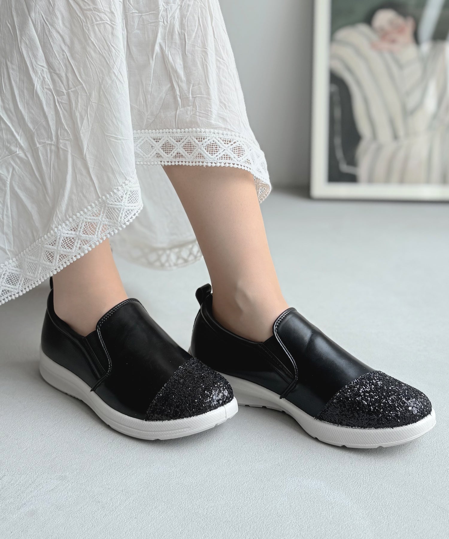 アドット adottona 【軽量】アシメグリッタースリッポン （BLK） BLK