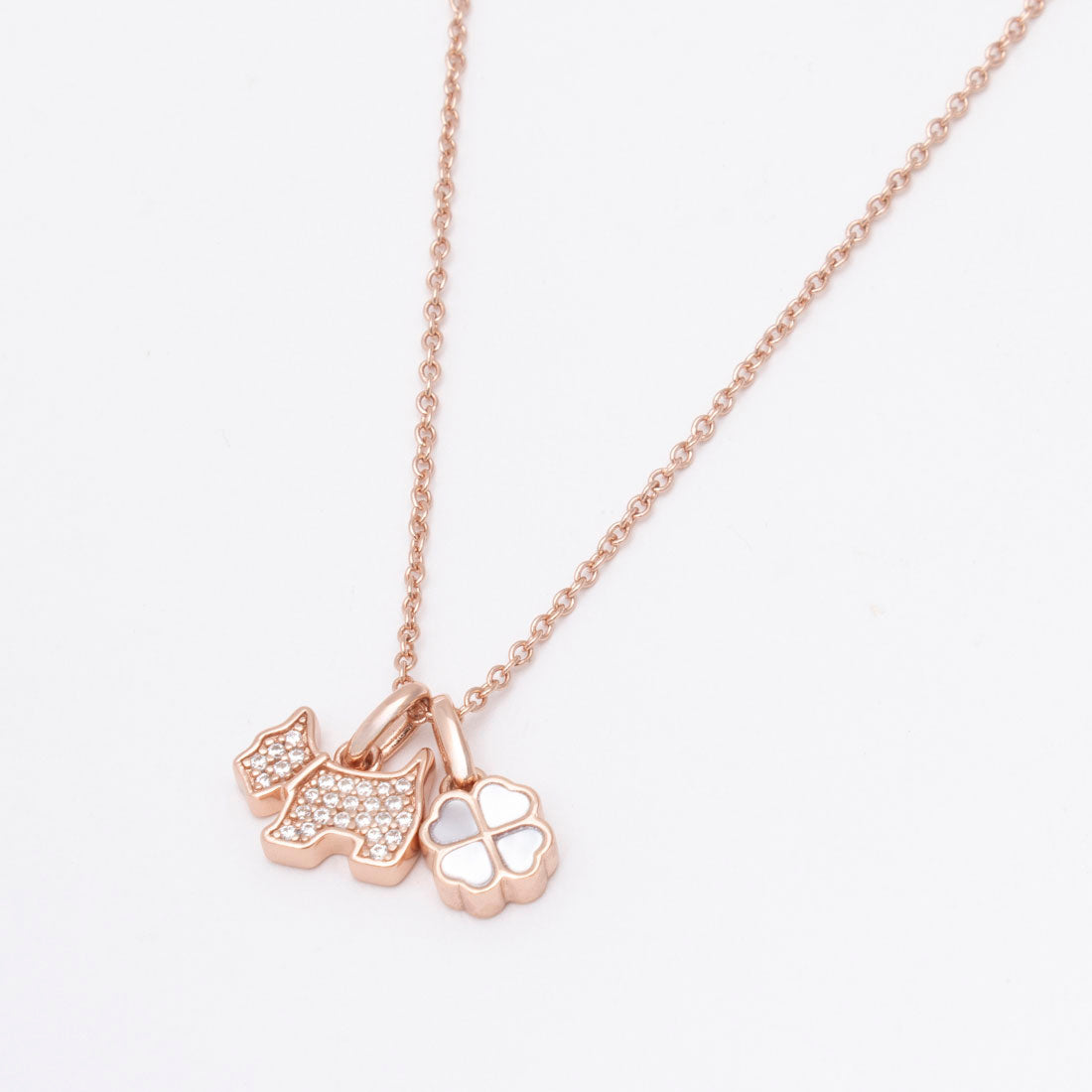 アガタ パリ AGATHA PARIS 19AW、プティドゥ、パヴェスコッティ＆クローバーネックレス、CZ、MOP （ピンクマザーオブパール） ピンクマザーオブパール