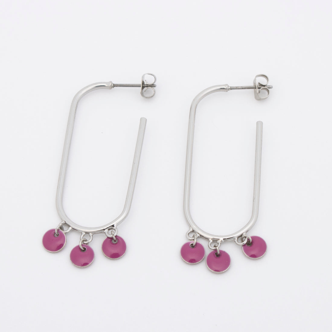 アガタ パリ AGATHA PARIS リベルタオーバルピアス、ラウンドエナメル、フュシャ／シルバー （フュシャ／シルバー） フュシャ／シルバー