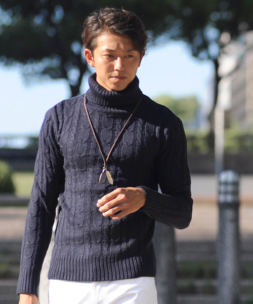 スペイド SPADE セーター メンズ Men's ニット knit タートルネック ハイネック ボリュームネック ケーブル編み ケーブル 無地 ニットセーター