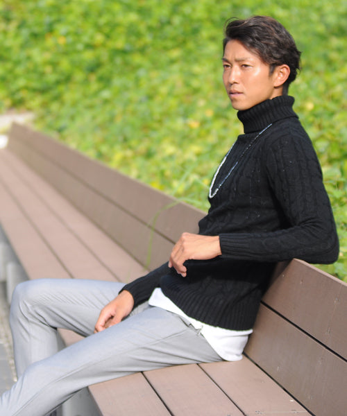 スペイド SPADE セーター メンズ Men's ニット knit タートルネック ハイネック ボリュームネック ケーブル編み ケーブル 無地 ニットセーター