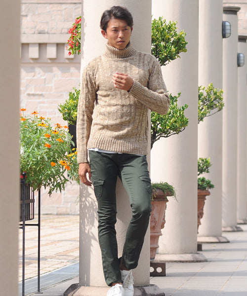スペイド SPADE セーター メンズ Men's ニット knit タートルネック ハイネック ボリュームネック ケーブル編み ケーブル 無地 ニットセーター