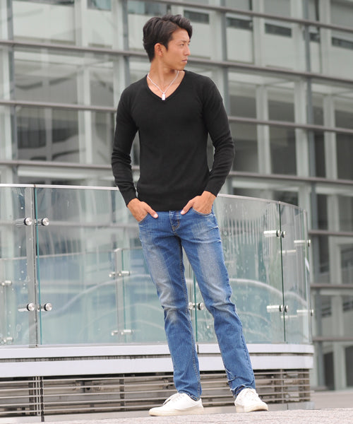 スペイド SPADE ニットknitメンズMen's無地カットソーカシミアタッチVネックニットソーセーターsweaterスエーターきれいめブラックグレー