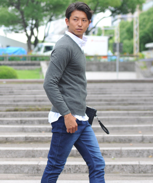 スペイド SPADE ニットknitメンズMen's無地カットソーカシミアタッチVネックニットソーセーターsweaterスエーターきれいめブラックグレー