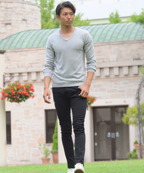 スペイド SPADE ニットknitメンズMen's無地カットソーカシミアタッチVネックニットソーセーターsweaterスエーターきれいめブラックグレー