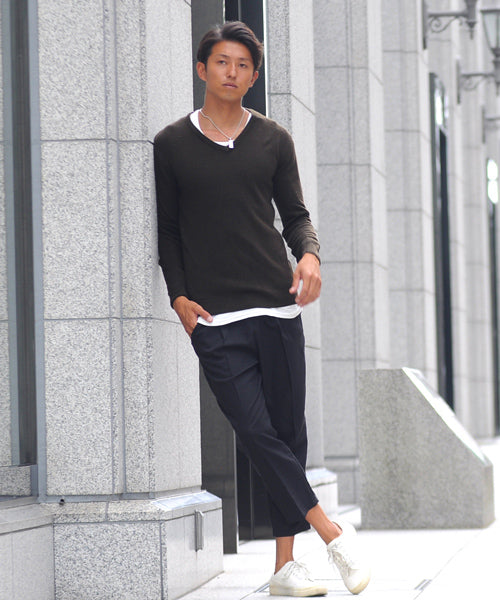 スペイド SPADE ニットknitメンズMen's無地カットソーカシミアタッチVネックニットソーセーターsweaterスエーターきれいめブラックグレー