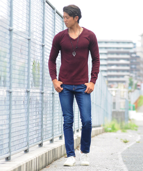 スペイド SPADE ニットknitメンズMen's無地カットソーカシミアタッチVネックニットソーセーターsweaterスエーターきれいめブラックグレー