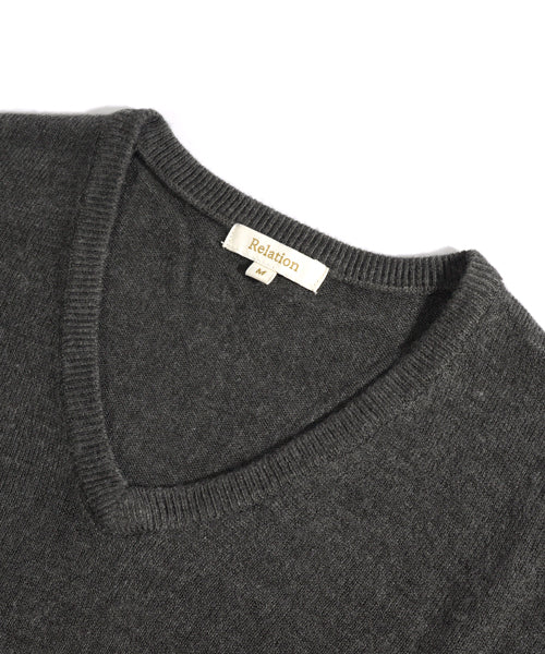 スペイド SPADE ニットknitメンズMen's無地カットソーカシミアタッチVネックニットソーセーターsweaterスエーターきれいめブラックグレー