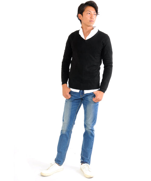 スペイド SPADE ニットknitメンズMen's無地カットソーカシミアタッチVネックニットソーセーターsweaterスエーターきれいめブラックグレー