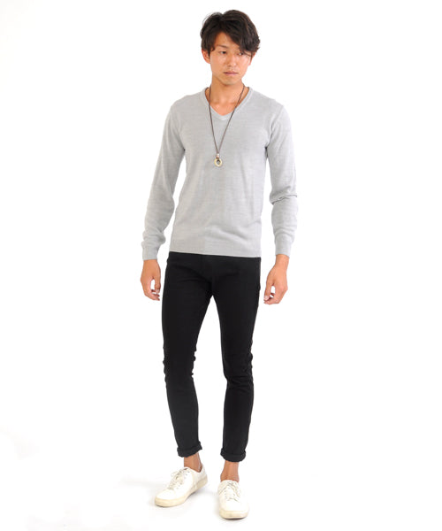 スペイド SPADE ニットknitメンズMen's無地カットソーカシミアタッチVネックニットソーセーターsweaterスエーターきれいめブラックグレー