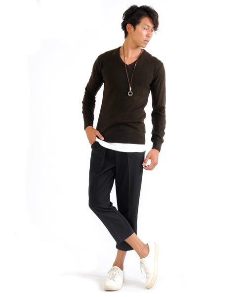 スペイド SPADE ニットknitメンズMen's無地カットソーカシミアタッチVネックニットソーセーターsweaterスエーターきれいめブラックグレー