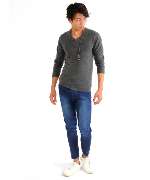 スペイド SPADE ニットknitメンズMen's無地カットソーカシミアタッチVネックニットソーセーターsweaterスエーターきれいめブラックグレー
