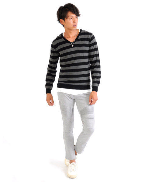 スペイド SPADE ニットknitメンズMen's無地カットソーカシミアタッチVネックニットソーセーターsweaterスエーターきれいめブラックグレー