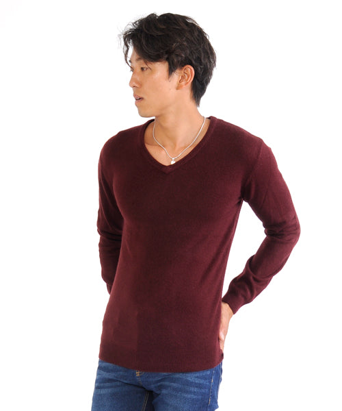 スペイド SPADE ニットknitメンズMen's無地カットソーカシミアタッチVネックニットソーセーターsweaterスエーターきれいめブラックグレー