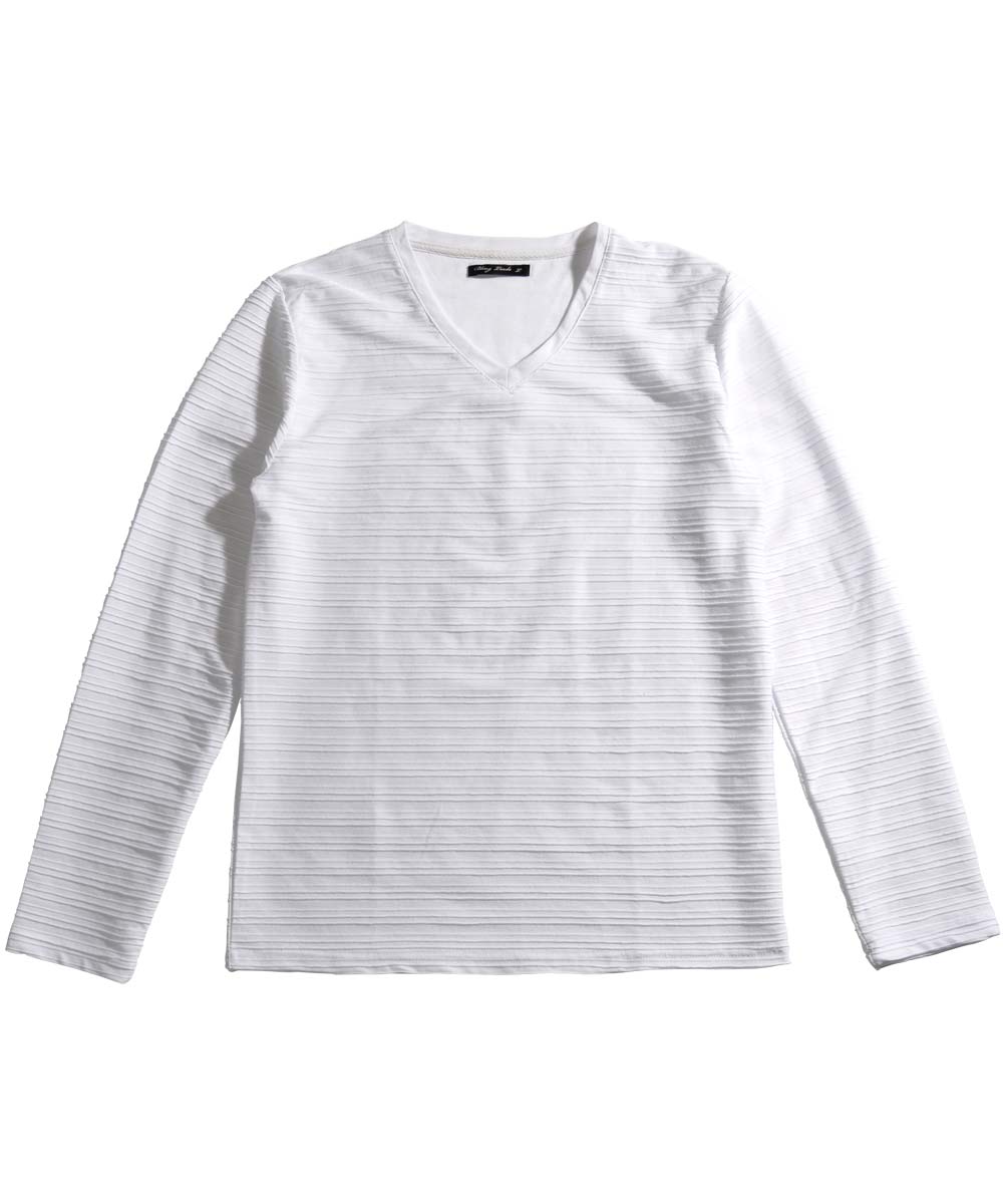 スペイド SPADE Tシャツ ボーダー 長袖 ロングTシャツ Tシャツ ボーダー 長袖 ロングTシャツ タックボーダー 立体 エンボス  メンズ Vネック 白 ホワイト  黒 ワイ