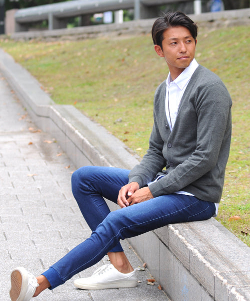 スペイド SPADE カーディガンメンズカシミアタッチ長袖ニットニットカーデきれいめ学生薄手 （ネイビー） ネイビー