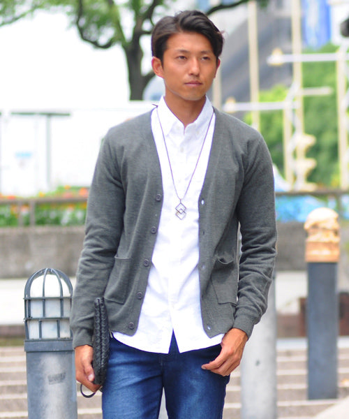 スペイド SPADE カーディガンメンズカシミアタッチ長袖ニットニットカーデきれいめ学生薄手 （チャコール） チャコール