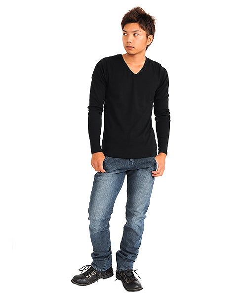 スペイド SPADE Tシャツ ティーシャツ メンズ 長袖 ロングTシャツ ロンT インナー カットソー おしゃれ 黒 白 ホワイト 無地 プレーン （ネイビー） ネイビー