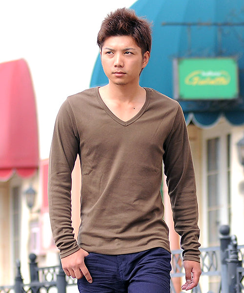 スペイド SPADE Tシャツ ティーシャツ メンズ 長袖 ロングTシャツ ロンT インナー カットソー おしゃれ 黒 白 ホワイト 無地 プレーン （カーキブラウン） カーキブラウン