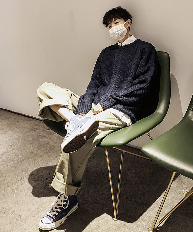スペイド SPADE セーターニットフィッシャーマンknitメンズMen'sケーブルクルーネックUネックニットソーセーターきれいめブラックグレー白ホワイト紺ネイビー