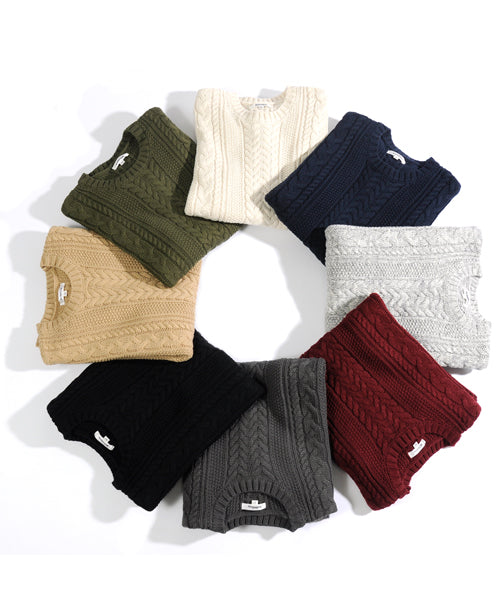 スペイド SPADE セーターニットフィッシャーマンknitメンズMen'sケーブルクルーネックUネックニットソーセーターきれいめブラックグレー白ホワイト紺ネイビー