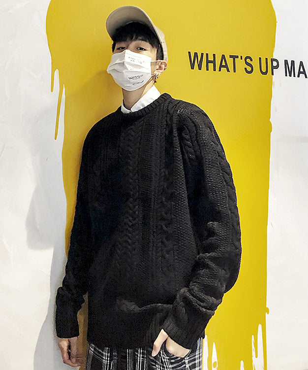スペイド SPADE セーターニットフィッシャーマンknitメンズMen'sケーブルクルーネックUネックニットソーセーターきれいめブラックグレー白ホワイト紺ネイビー