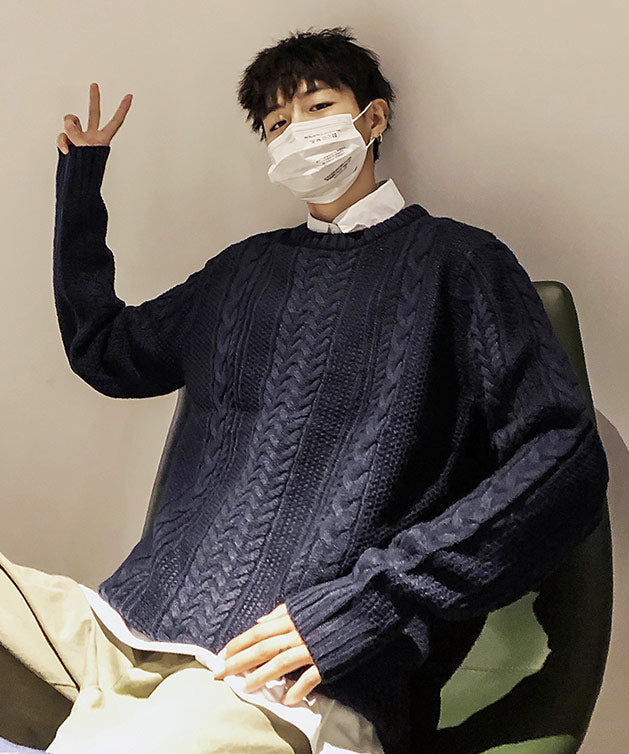 スペイド SPADE セーターニットフィッシャーマンknitメンズMen'sケーブルクルーネックUネックニットソーセーターきれいめブラックグレー白ホワイト紺ネイビー,ネイビー