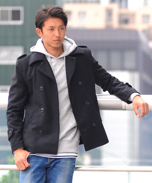 スペイド SPADE Pコート メンズ ピーコート 長袖 コート メルトン ウール Pコート きれいめ ショート丈 人気 学生 スクール アウター 上品 きれいめ アウター トラッド （ブラック） ブラック