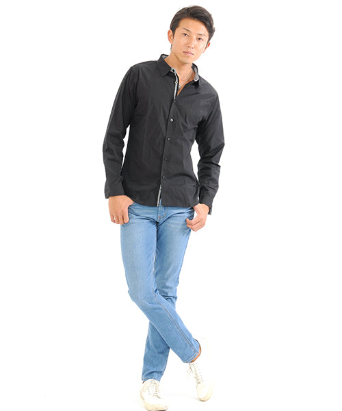 スペイド SPADE シャツ メンズ Men's 長袖 ブロード テープ チェック 無地  白シャツ ネイビー 黒 shirt シャツ シンプル プレーン きれいめ 秋 秋服 新作ト
