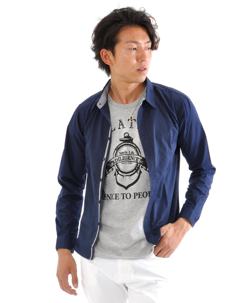 スペイド SPADE シャツ メンズ Men's 長袖 ブロード テープ チェック 無地  白シャツ ネイビー 黒 shirt シャツ シンプル プレーン きれいめ 秋 秋服 新作ト