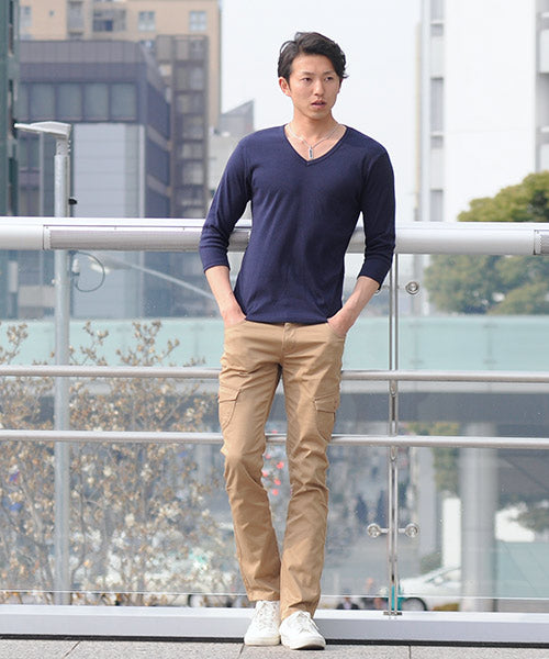 スペイド SPADE Tシャツ 7分袖 七分袖 長袖 メンズ 秋服 秋 選べる4パターン  ティーシャツ  Vネック Uネック ロングTシャツ無地 プレーン きれいめ インナー  学