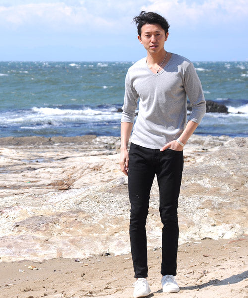 スペイド SPADE Tシャツ 7分袖 七分袖 長袖 メンズ 秋服 秋 選べる4パターン  ティーシャツ  Vネック Uネック ロングTシャツ無地 プレーン きれいめ インナー  学