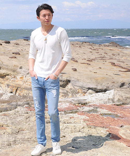 スペイド SPADE Tシャツ 7分袖 七分袖 長袖 メンズ 秋服 秋 選べる4パターン  ティーシャツ  Vネック Uネック ロングTシャツ無地 プレーン きれいめ インナー  学