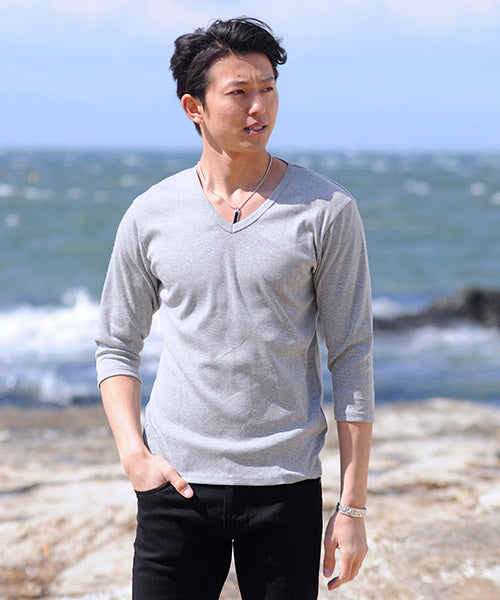 スペイド SPADE Tシャツ 7分袖 七分袖 長袖 メンズ 秋服 秋 選べる4パターン  ティーシャツ  Vネック Uネック ロングTシャツ無地 プレーン きれいめ インナー  学