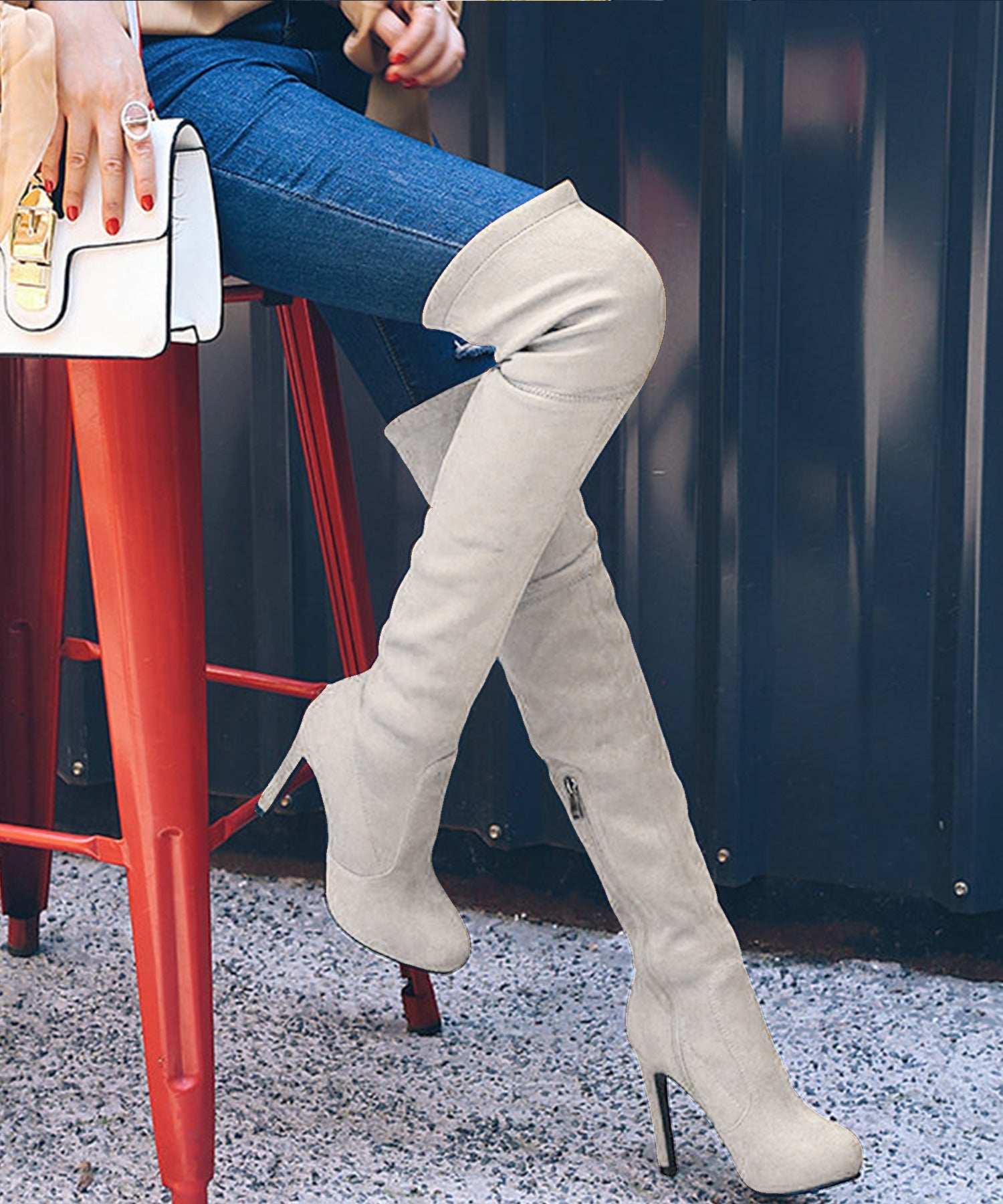 Aimoha 【Jasmine Grandiflorum】 New Release Storm 2cm! Excellent leg-lengthening effect! Pin heel knee-high boots